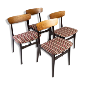 ensemble de quatre chaises de salle à manger en palissandre rembourré de tissu rayé, de design danois, années 1960