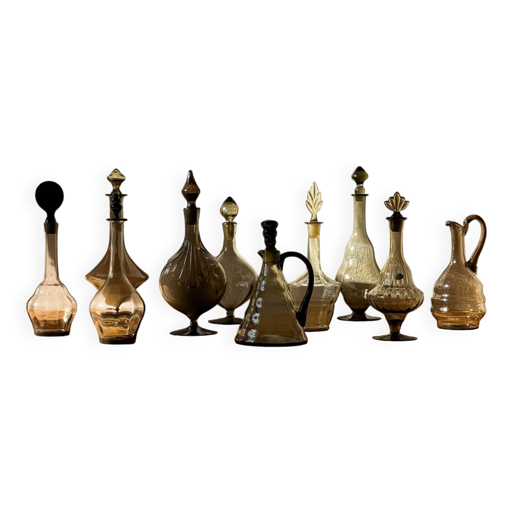 Art Deco Collection of 10 Sculptural Carafes Sweden 1920s