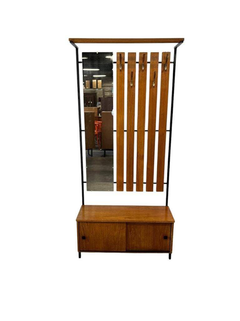 Vintage wooden coat rack with mirror