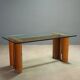 Vintage table in burl wood and glass, Italian design, 1970s.