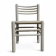5 x dining chairs / light grey wooden frame / leather seat / Germany 1970s / labeled "ideen für kuchen - innenarchitektur"