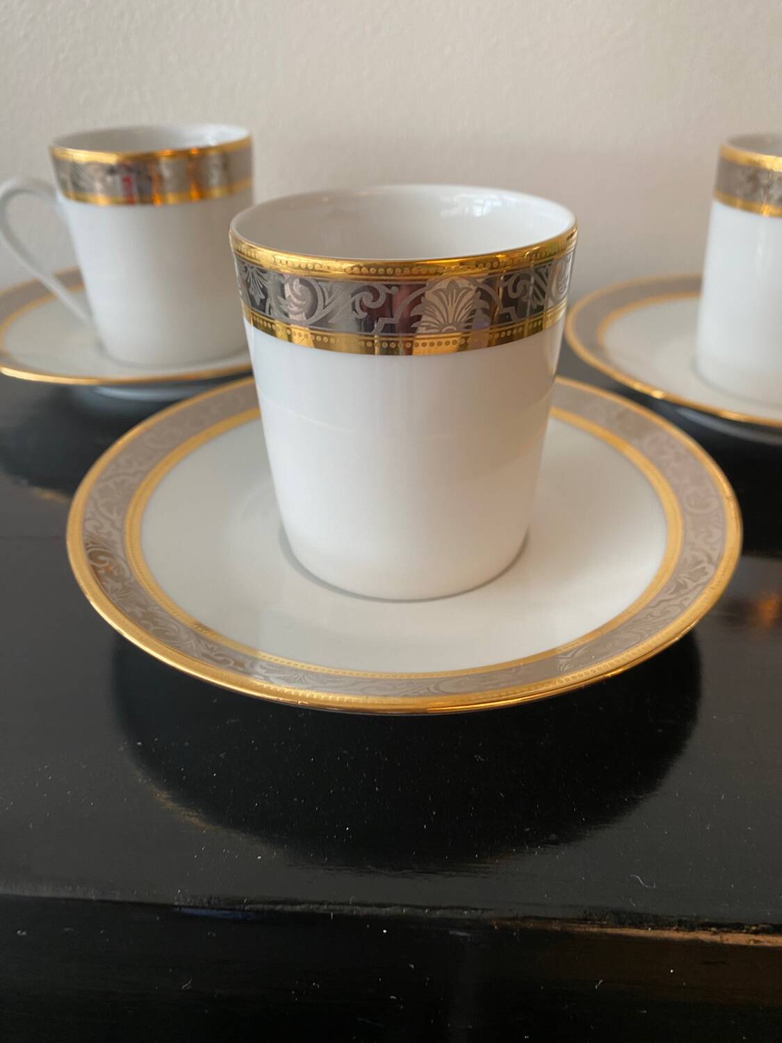 Trio of Limoges Sologne Porcelain Cups and Saucers