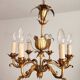Vintage Hollywood Regency 6 light Chandelier gilded Italy Florence 1950-60