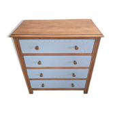 Renovated vintage chest of drawers in wood and sky blue, 4 drawers.