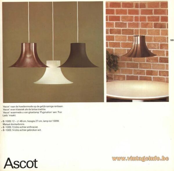 3 suspensions ''Ascot'' RAAK Amsterdam, années 1960