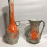 Lot 2 old ceramic jugs enamelled identical pattern