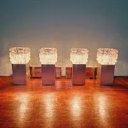 Pair of brushed aluminum and crystal wall lights, 1970s