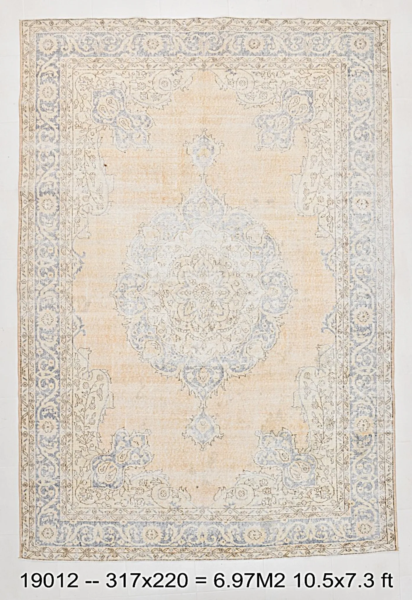 Turkish Pale Yellow & Pale Blue Vintage Rug, Oriental Pattern Wool Carpet