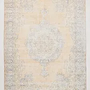Turkish Pale Yellow & Pale Blue Vintage Rug, Oriental Pattern Wool Carpet