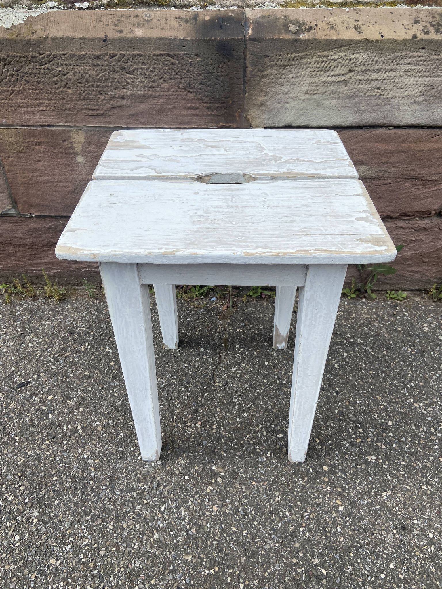 vintage rustic stool, French farmer Painted stool shabby chic 1930