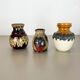 Set of 3 multi-color fat lava op art pottery vase made bay ceramics, germany