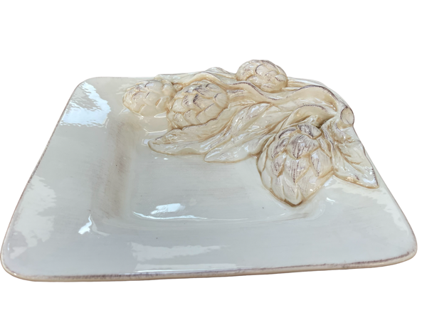 Plat barbotine motif artichaut signée Chaumette