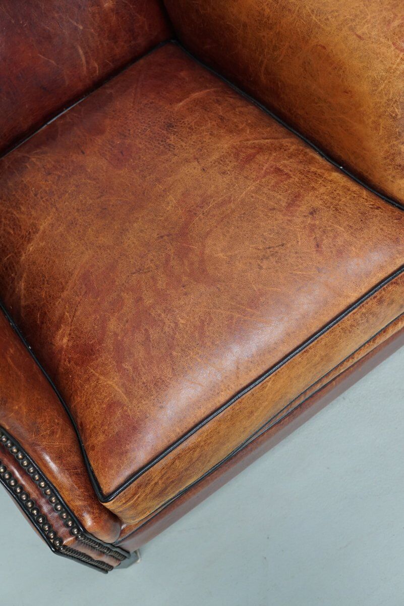 Vintage Dutch club chair in cognac leather, 1970s