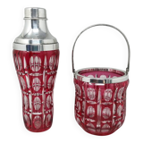 1960s Gorgeous Red Bohemian Cut Crystal Glass Cocktail Shaker With Ice Buck