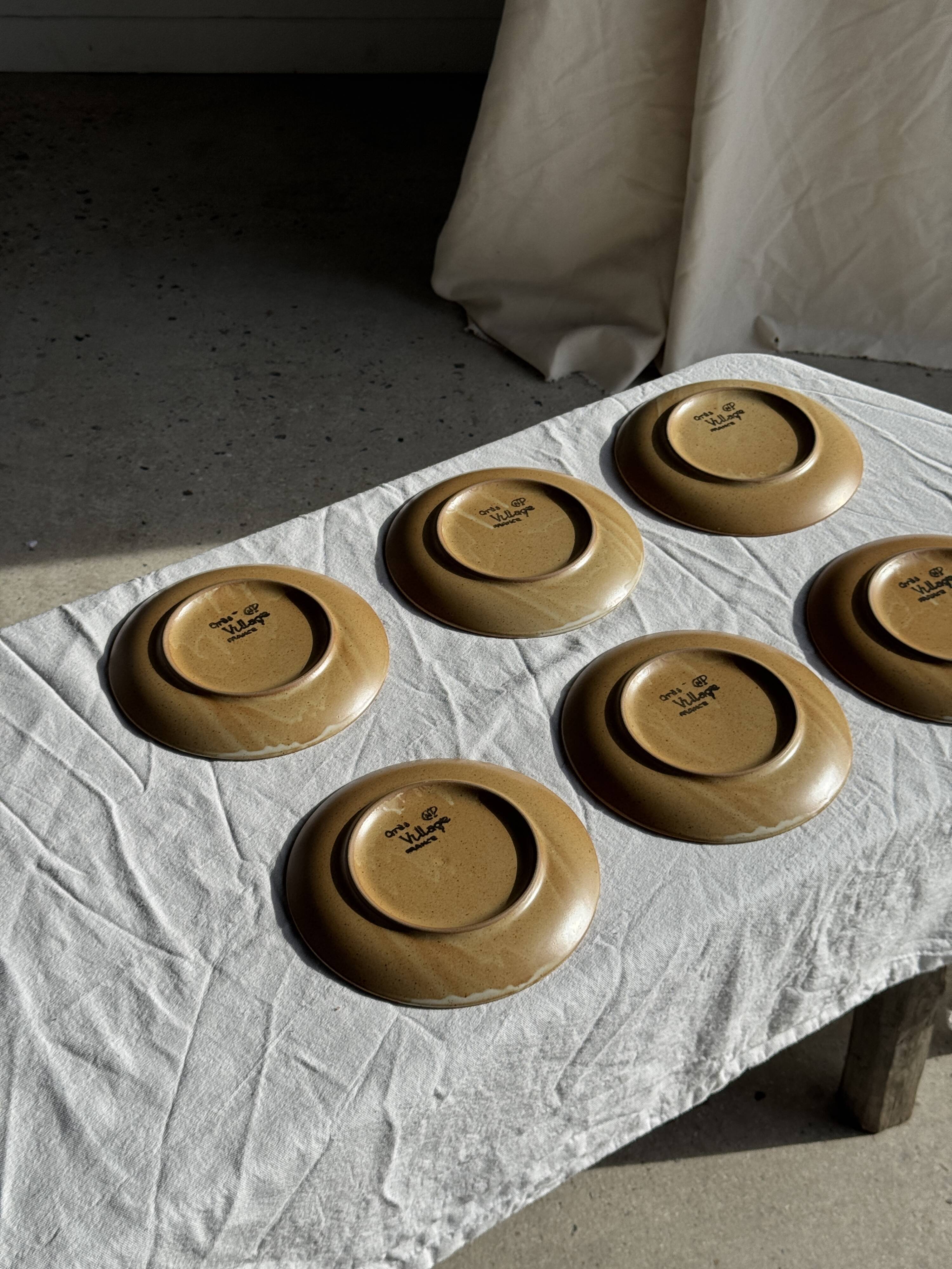 Set of 6 dessert plates in stoneware Village France D20