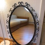 Miroir ovale, cadre fer forgé noir