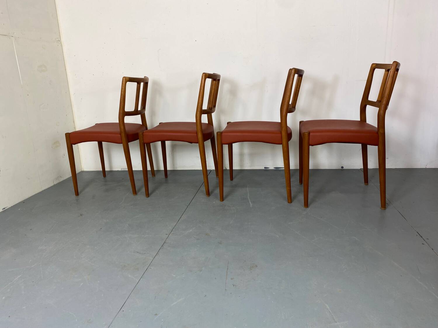 Mid-Century Danish Teak and Leather Dining Chairs by Johannes Andersen for Uldum Møbelfabrik, 1950s, Set of 4