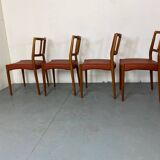Mid-Century Danish Teak and Leather Dining Chairs by Johannes Andersen for Uldum Møbelfabrik, 1950s, Set of 4