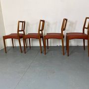 Mid-Century Danish Teak and Leather Dining Chairs by Johannes Andersen for Uldum Møbelfabrik, 1950s, Set of 4
