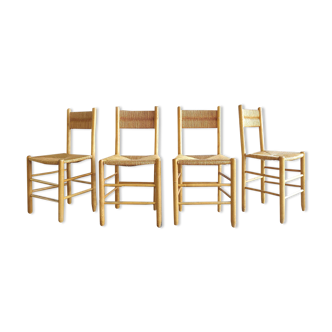 Lot 4 seated wooden chairs and straw backrest