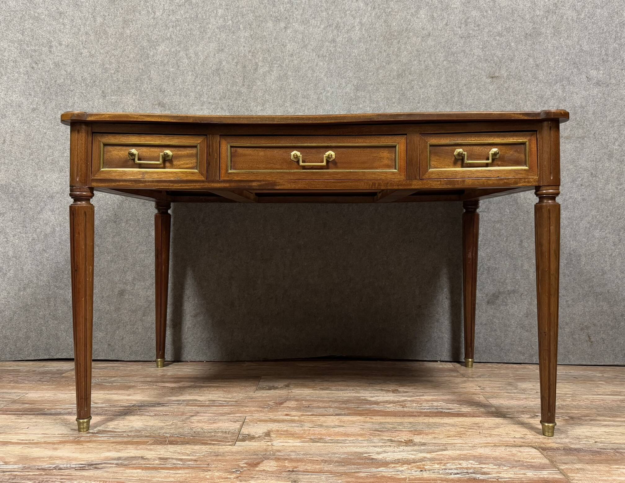 Louis XVI style desk in mahogany and copper reeds circa 1880