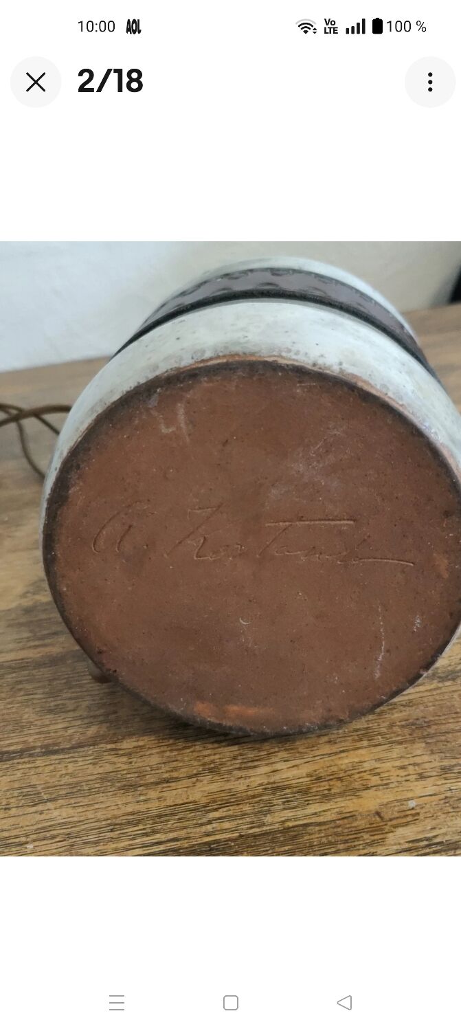 Alexandre Kostanda Rare Ceramic Leather-Rigged Lamp Base 1960