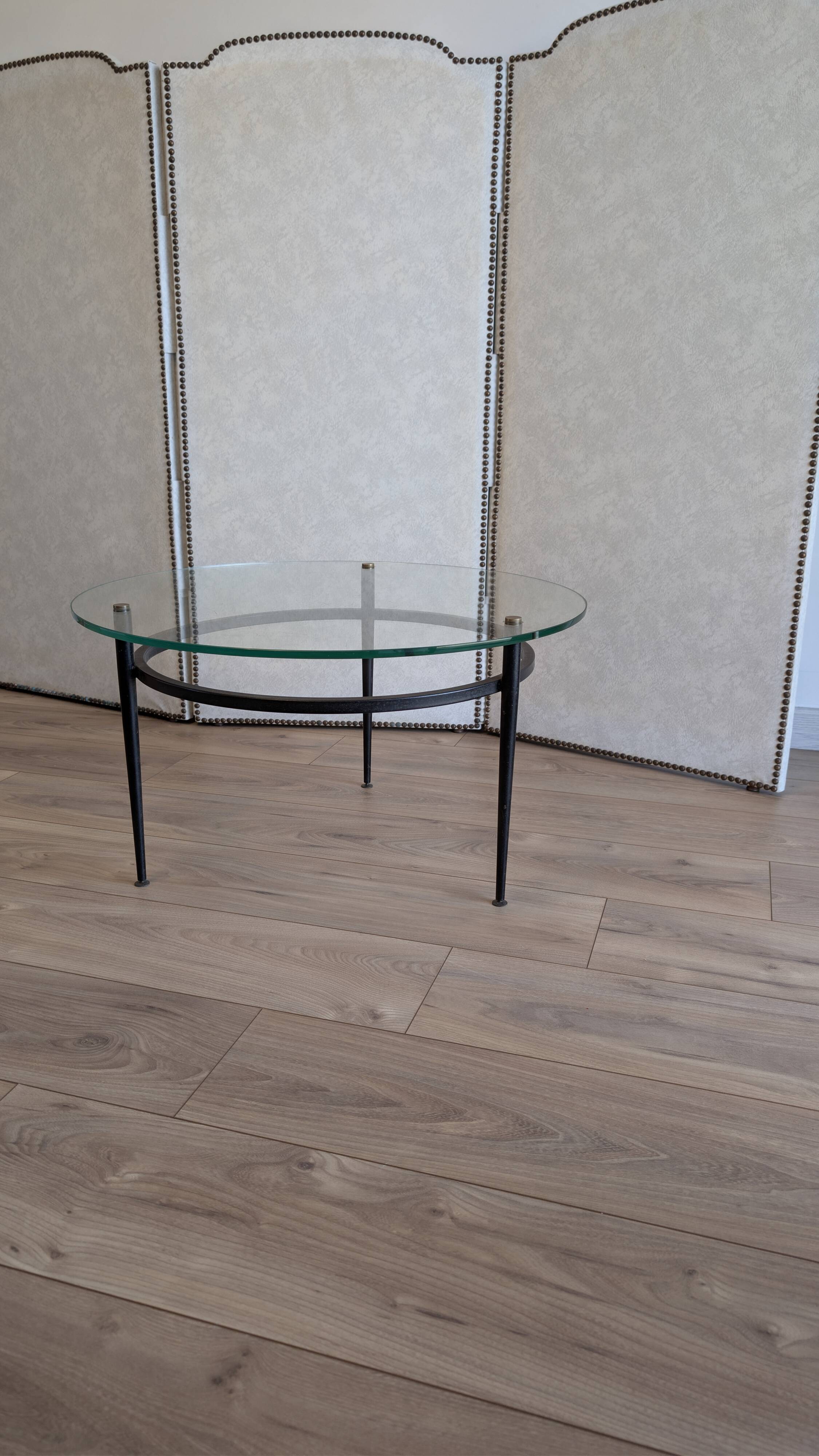 Coffee table attributed to Roger Le Bihan, modernist design in glass and metal.