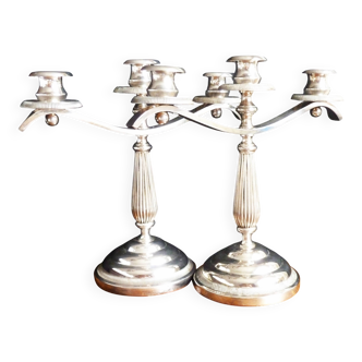 Paire de chandeliers métal argenté / candélabres à 3 branches métal argent.