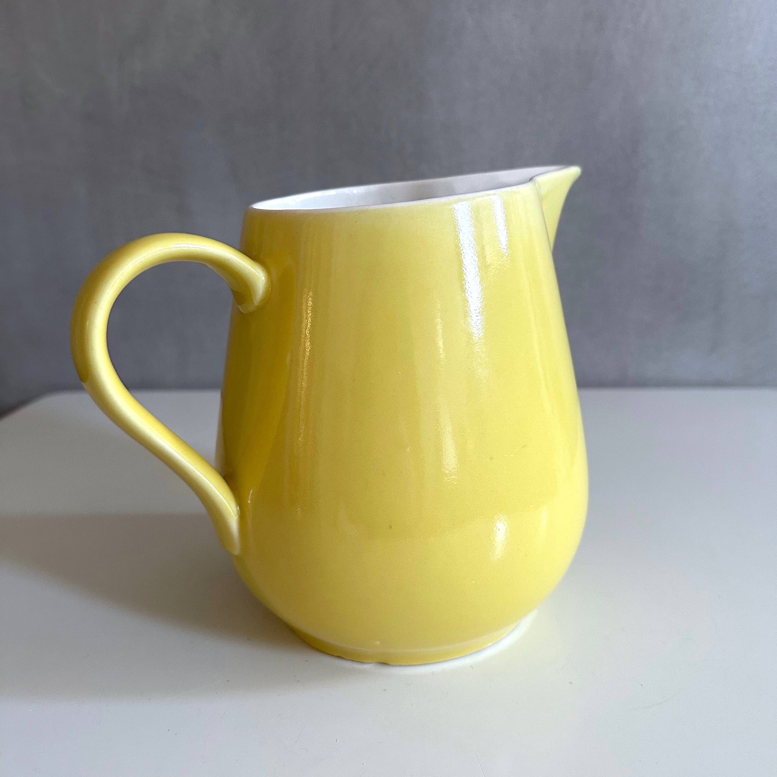Large vintage ceramic jug pastel yellow, waku germany