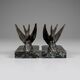 Art Deco bookends – Patinated swallow design in spelter - Green marble
