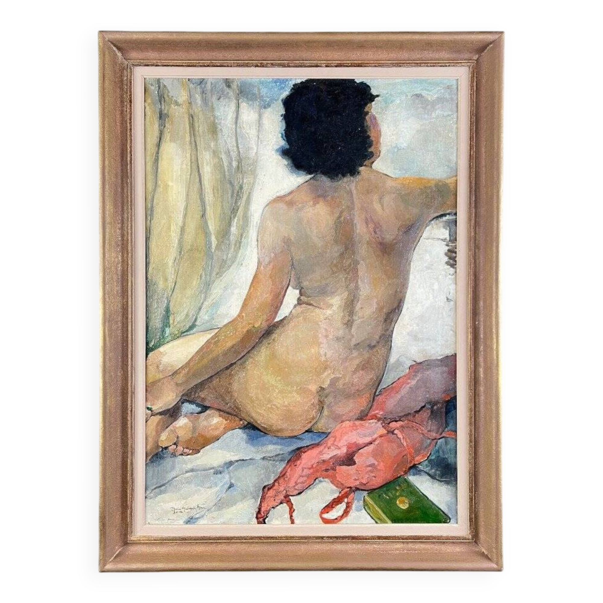 Seated Nude Painting, Oil On Canvas Signed, 1938, 20th Century