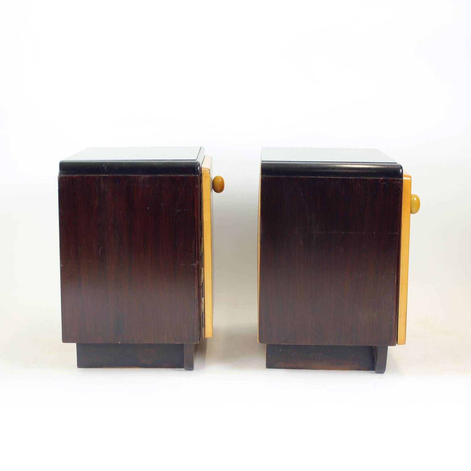 Mid Century Bedside Tables With Glass Tops, Czechoslovakia 1960s