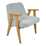 Original restored armchair 366, designer J. Chierowski, 60s, blue, oak wood
