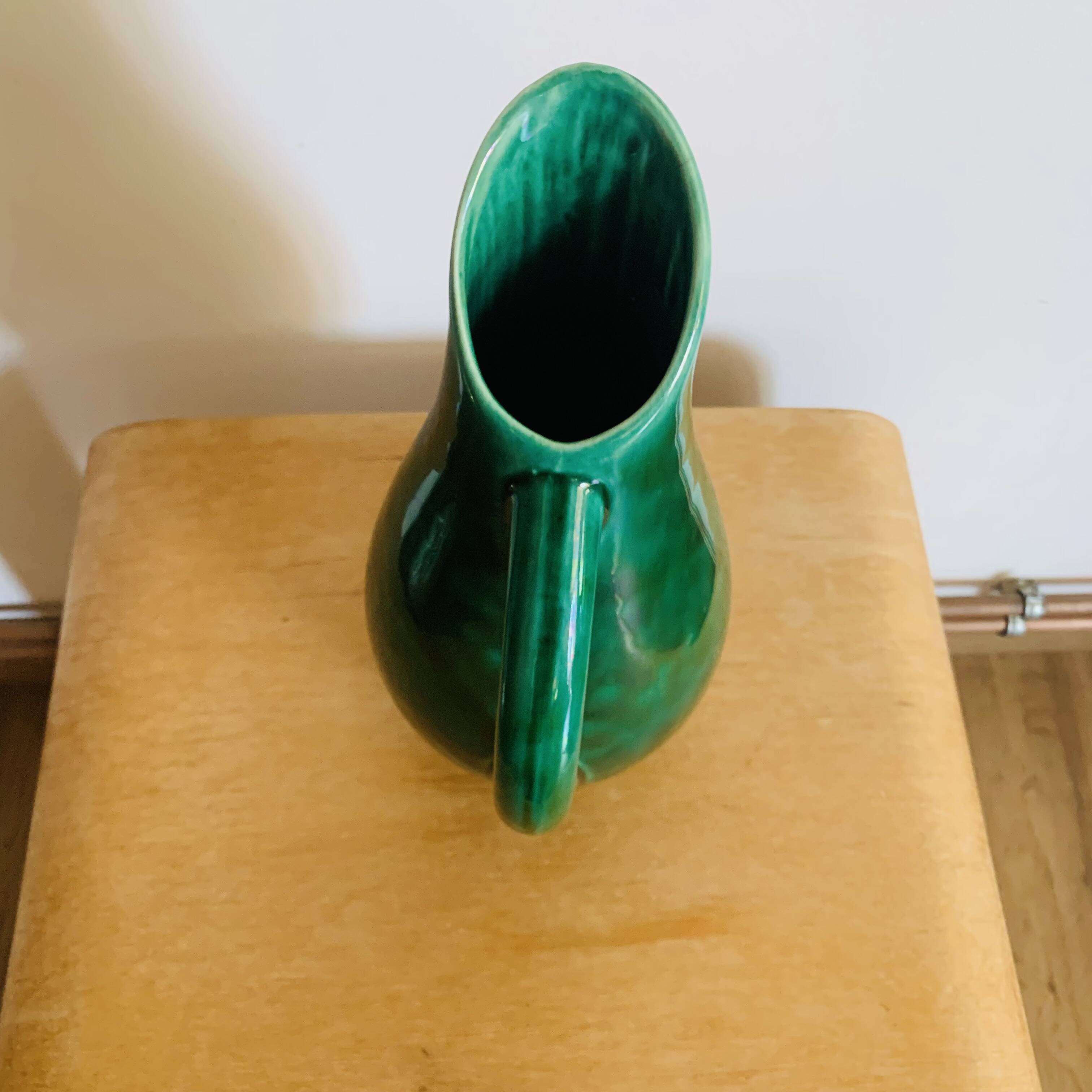 Vintage green glazed ceramic pitcher – Grandjean Jourdan Vallauris