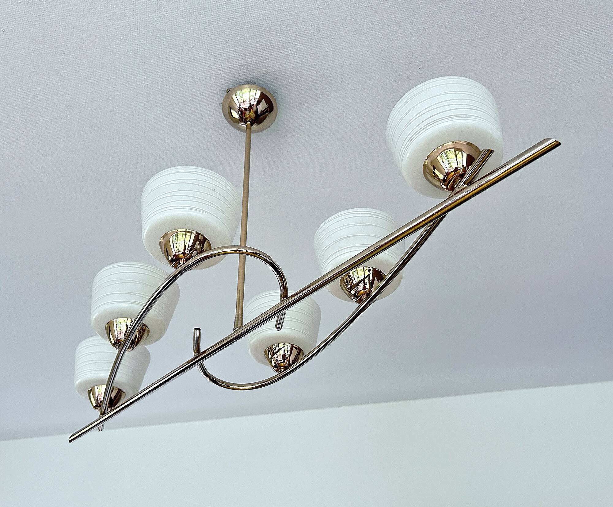 Large Vintage Glass Brass Pendant Light