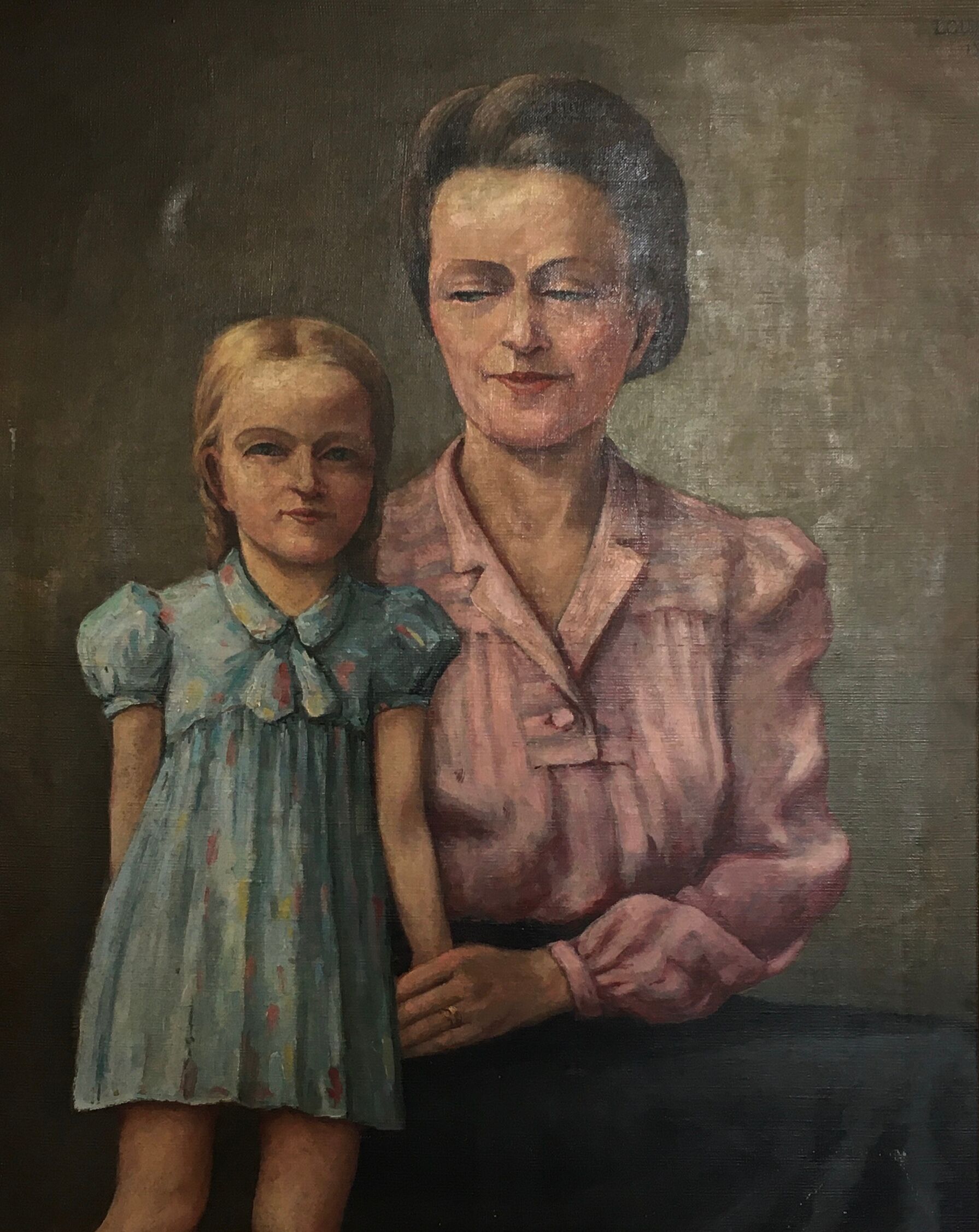 Portrait painting of mother and daughter