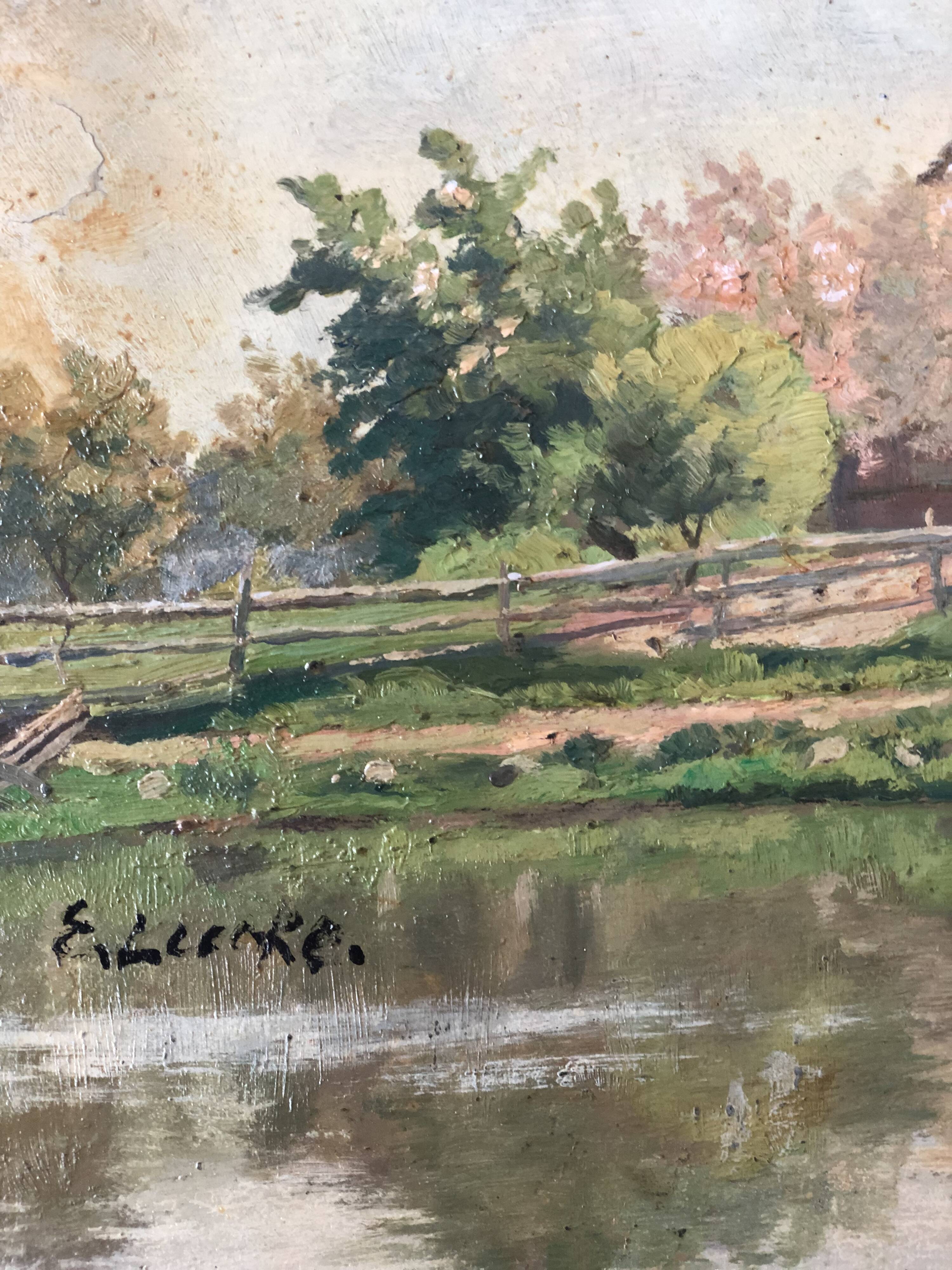 Vintage Original Landscape Oil Painting: Countryside Cottage Art