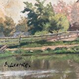 Vintage Original Landscape Oil Painting: Countryside Cottage Art