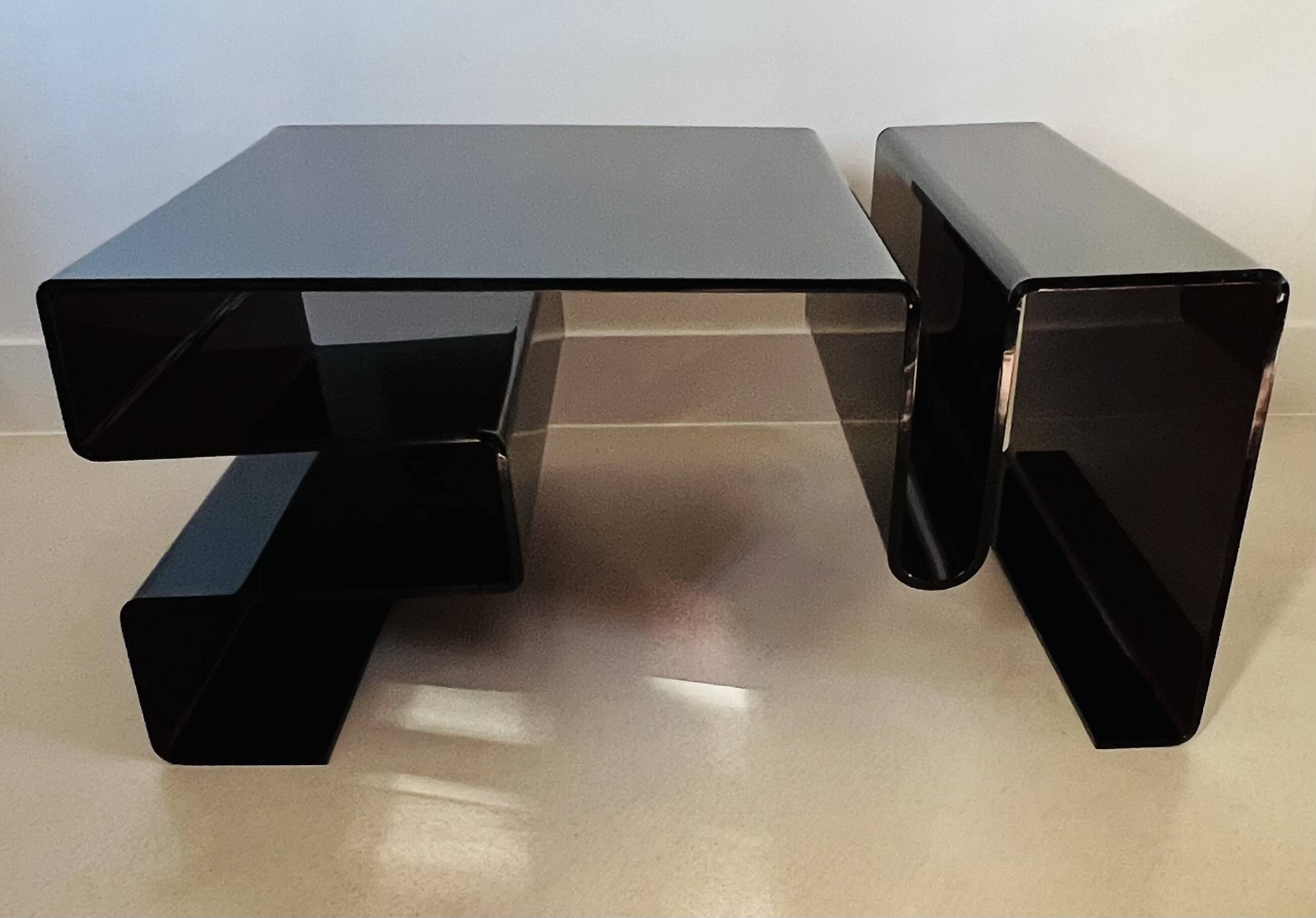 Large coffee table in smoked acrylic glass, France, 1970s