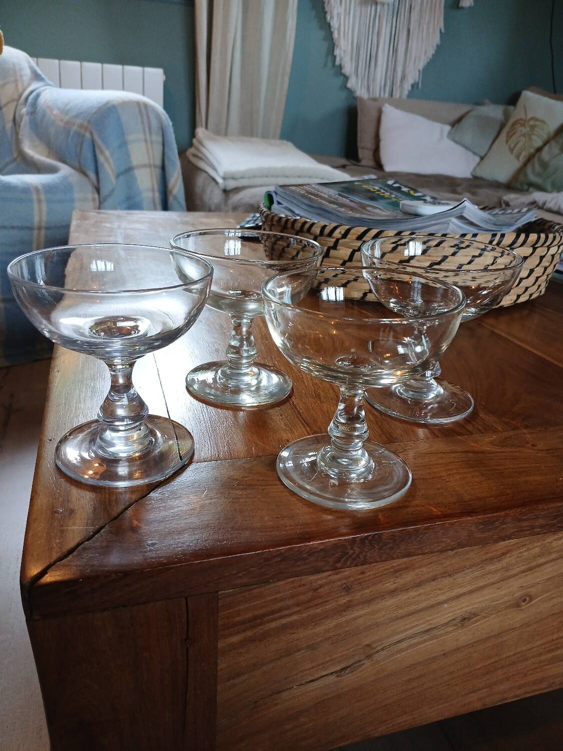 4 antique champagne glasses