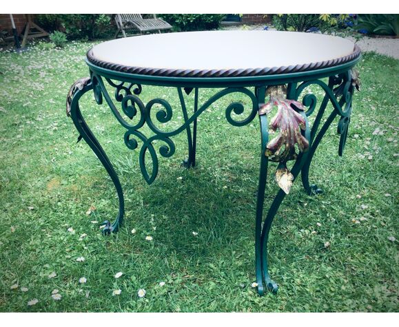 Round Coffee Table In Wrought Iron With Gold Leaf And Marble Selency Round Coffee Table In Wrought Iron With, Small Outdoor Wrought Iron Side Table