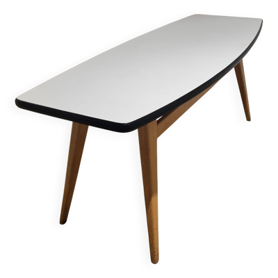 Table basse vintage en forme de planche de surf, en bouleau et formica, années 1950