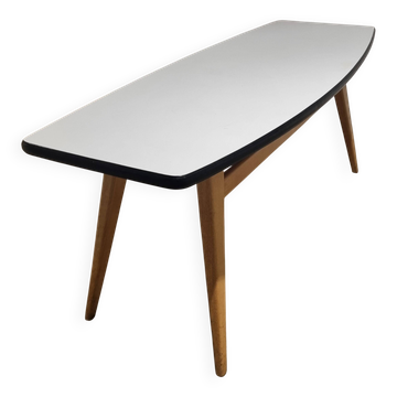 Vintage surfboard coffee table in birch and formica, 1950s