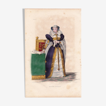 Gravure XIXe 1839 Portrait Reine Marie Stuart Mode Fashion Mary Queen of Scots