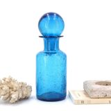 Blue bubbled glass carafe from Portieux, 1970s