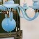 Statement French blue opaline glass chandelier with brass accents, 1960s