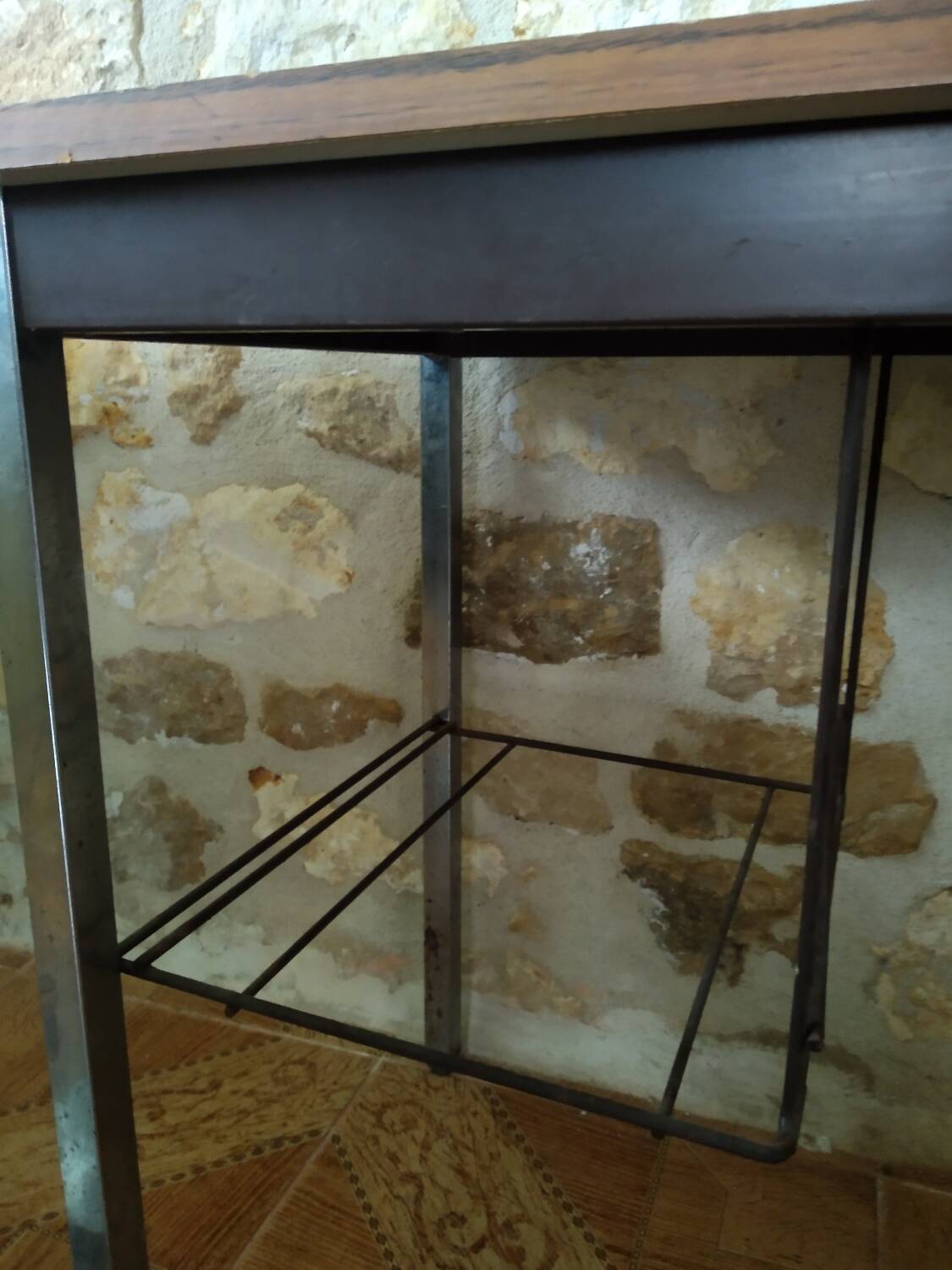 Metal and wood desk from the 1970s.