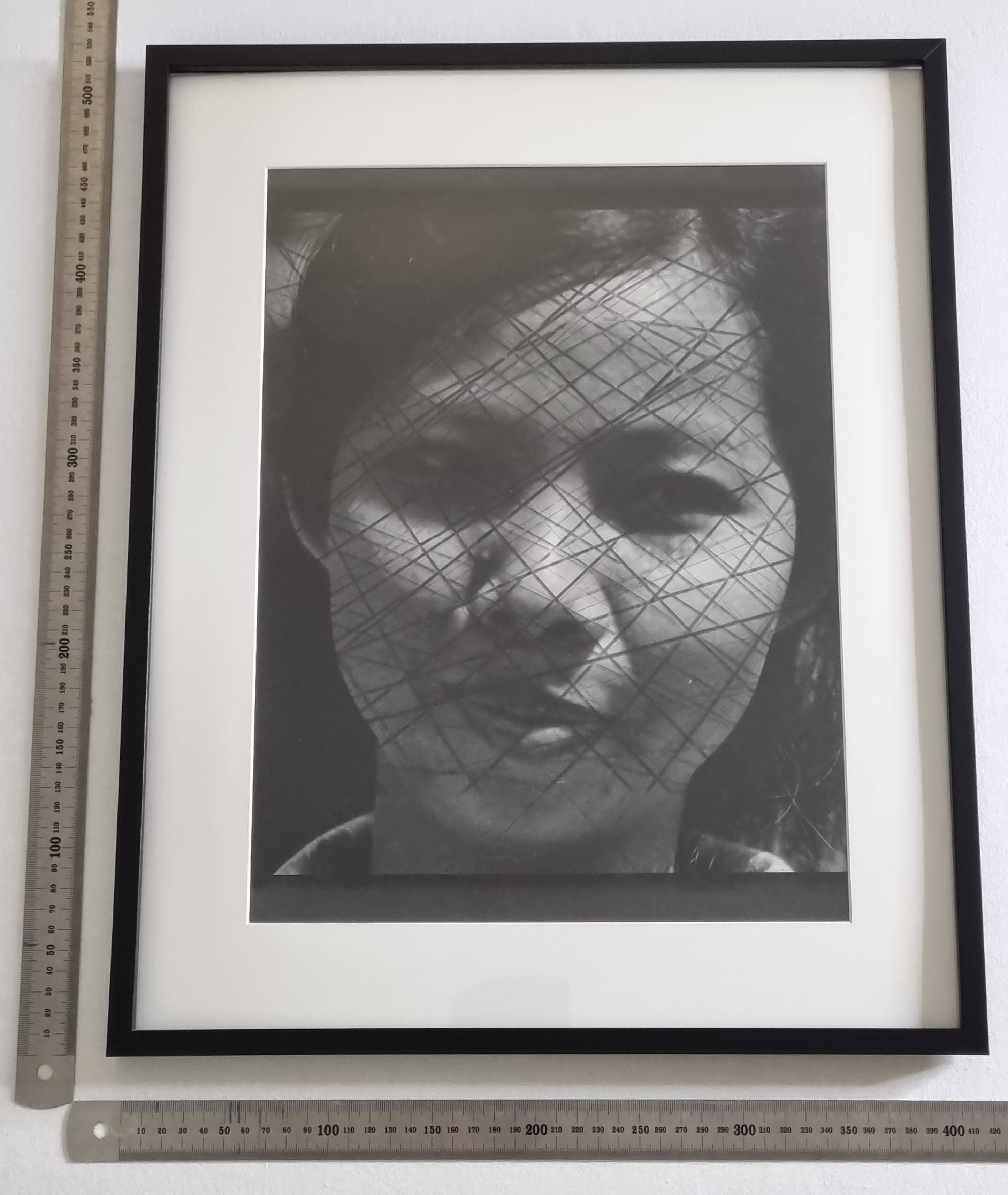 Vintage black and white photography, portrait, original framed print 42x52 cm.