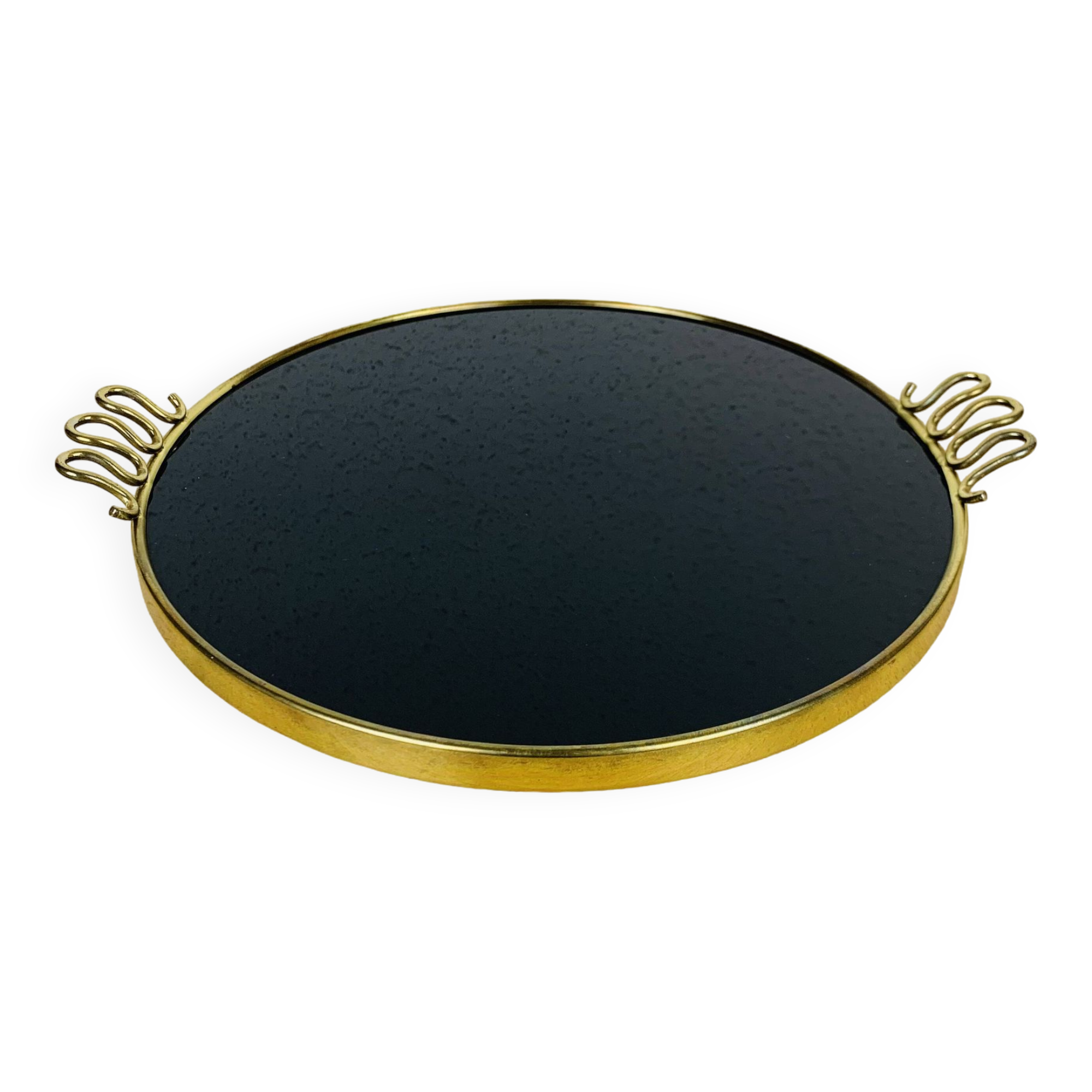 Black and golden brass tray from the 1950s