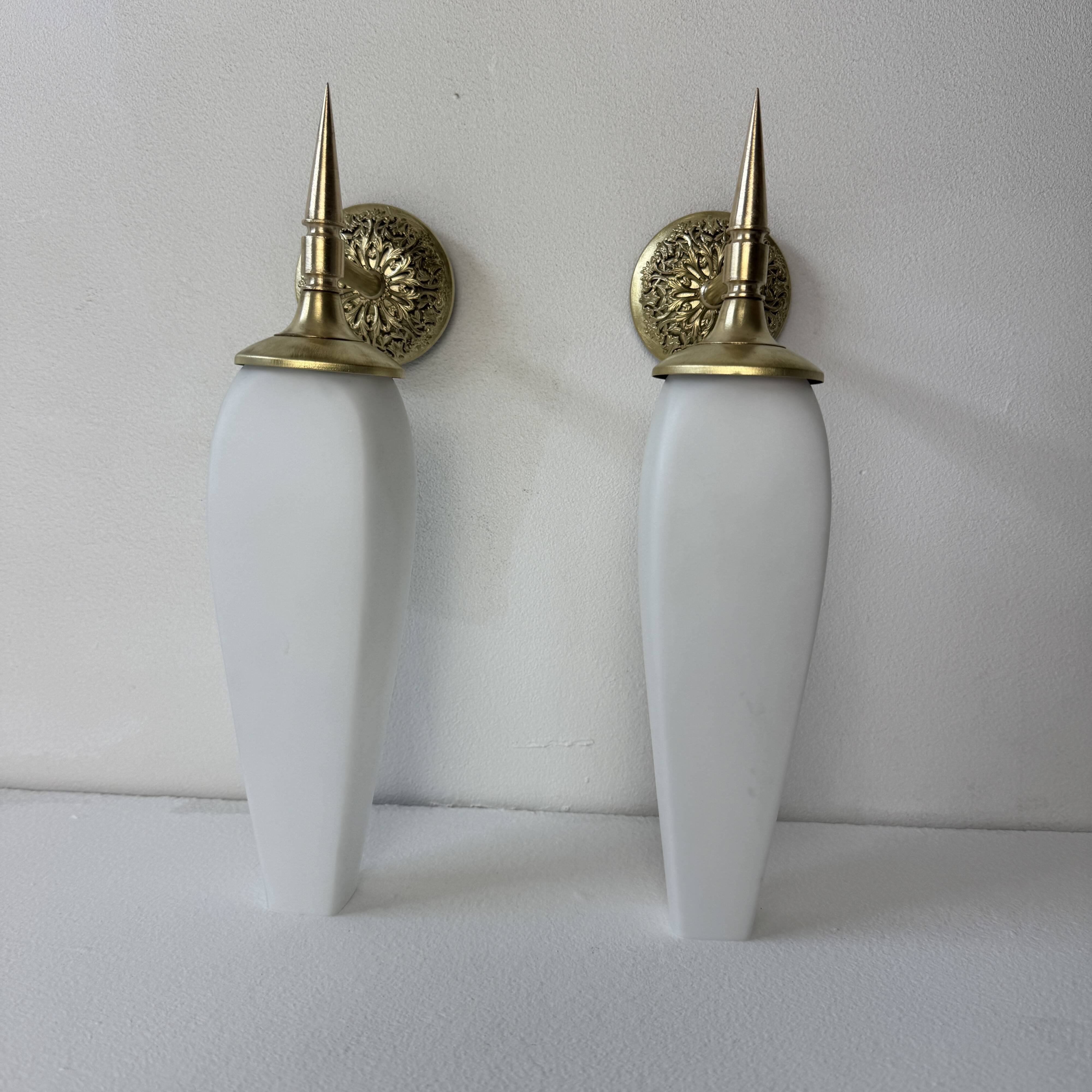 Pair of old vintage opaline wall lights
